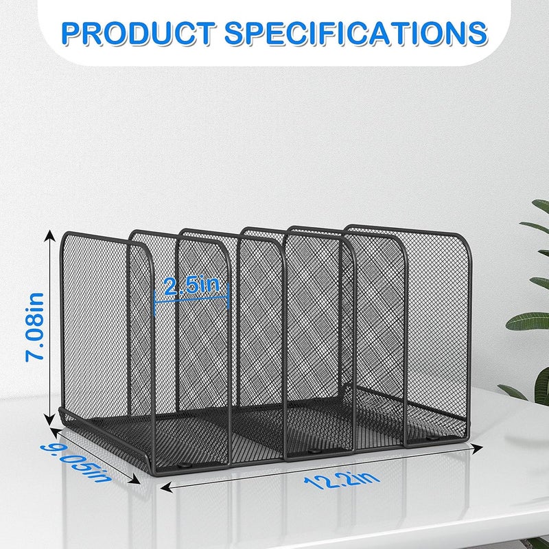TCJ 5 Sections Desk File Holder/Rack/Sorter,Mesh File Organizer,File Folder Organizer,Metal Upright Desktop Organization for Documents,Magazine,Kitchenware,Antiskid,Antirust,Sturdy,2 Packs - Image 3